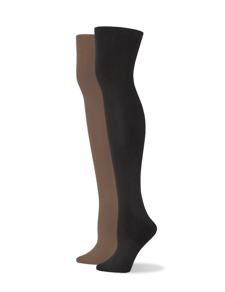 Two tight leg forms shown on a plain white background, one in black and one in brown.