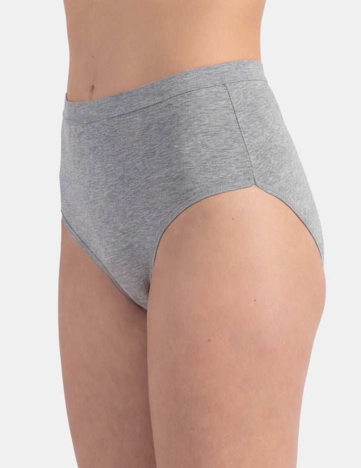 Woman wearing grey brief underwear sideview 