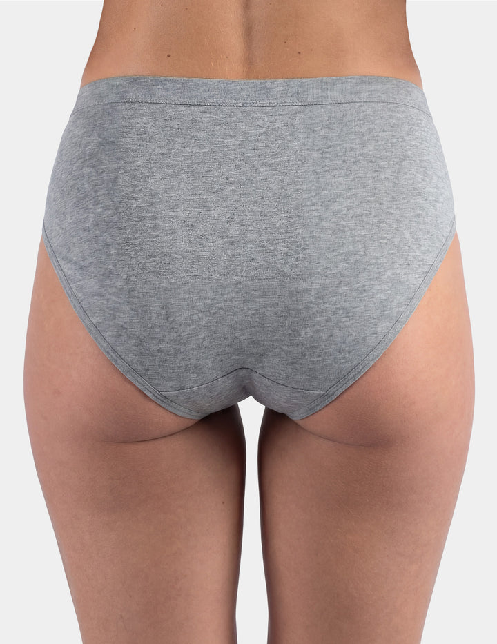 Woman wearing grey brief underwear back view