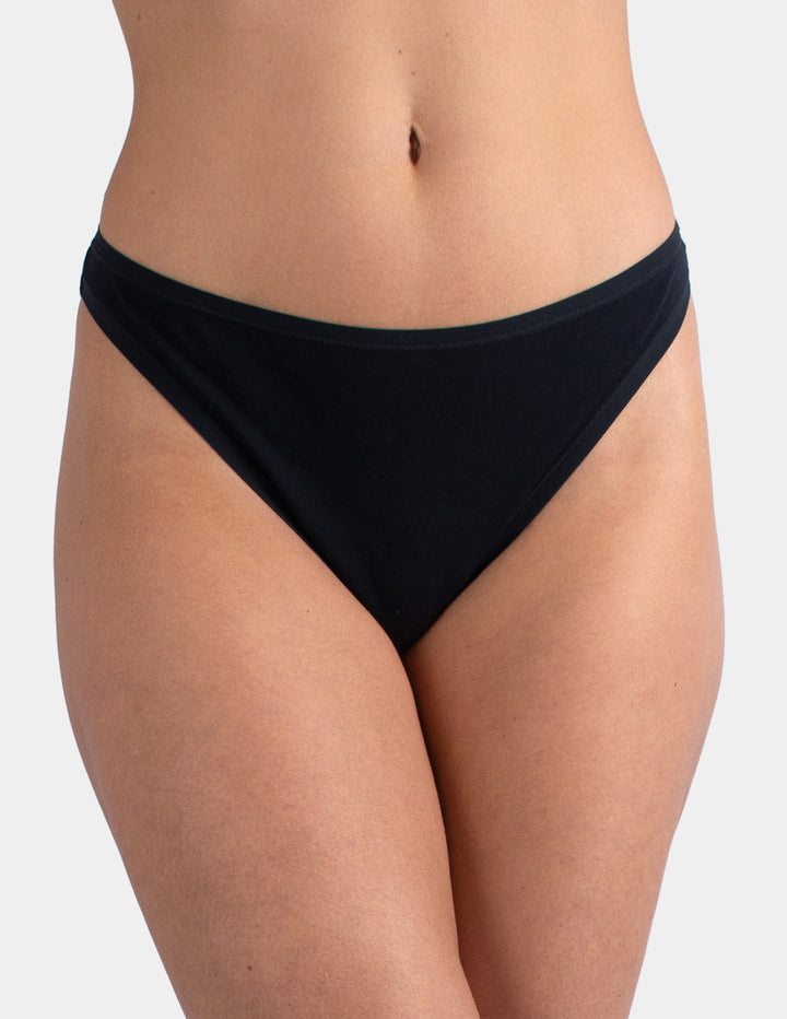 Woman wearing black thong underwear
