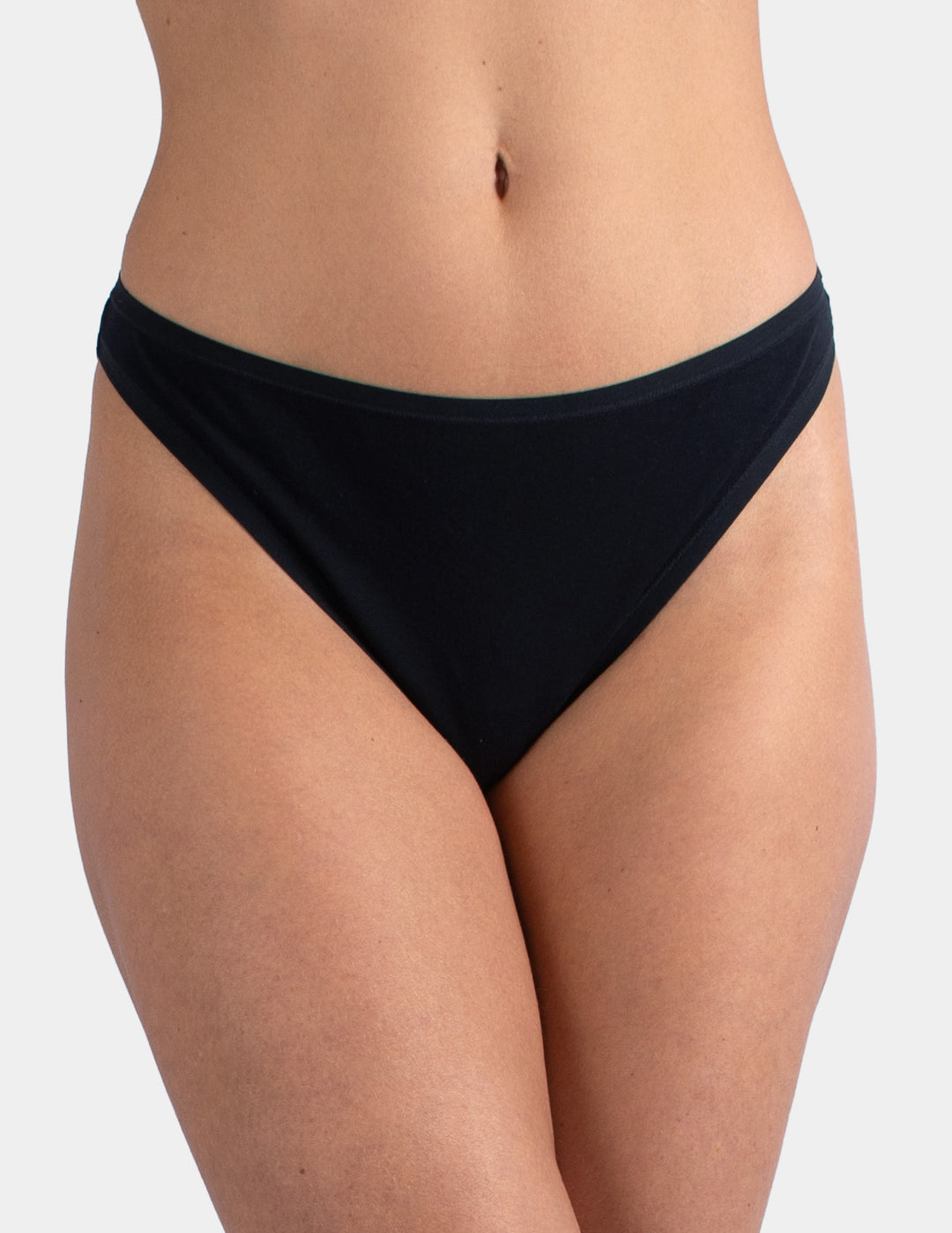 Woman wearing black thong underwear