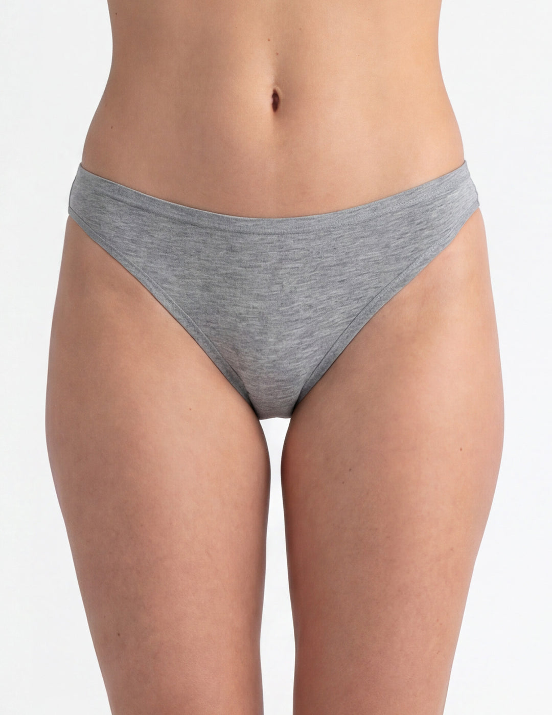 Woman wearing grey thong underwear