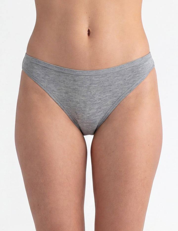 Woman wearing grey thong underwear
