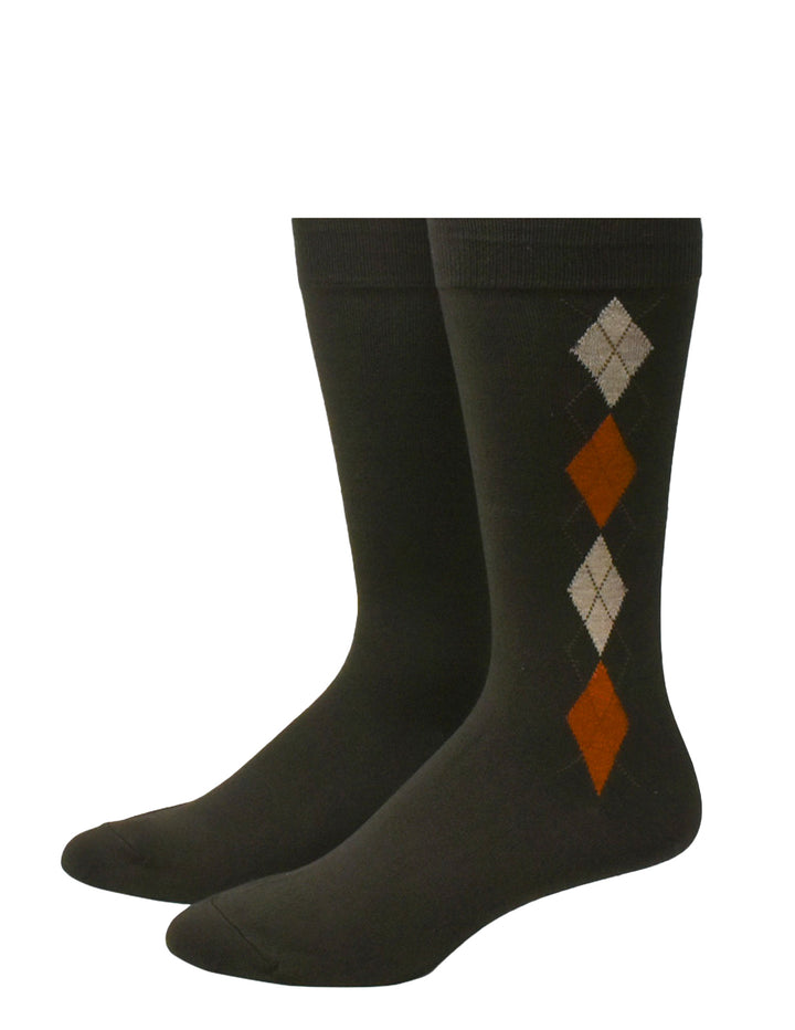 Dark gray socks with diamond pattern on a white background