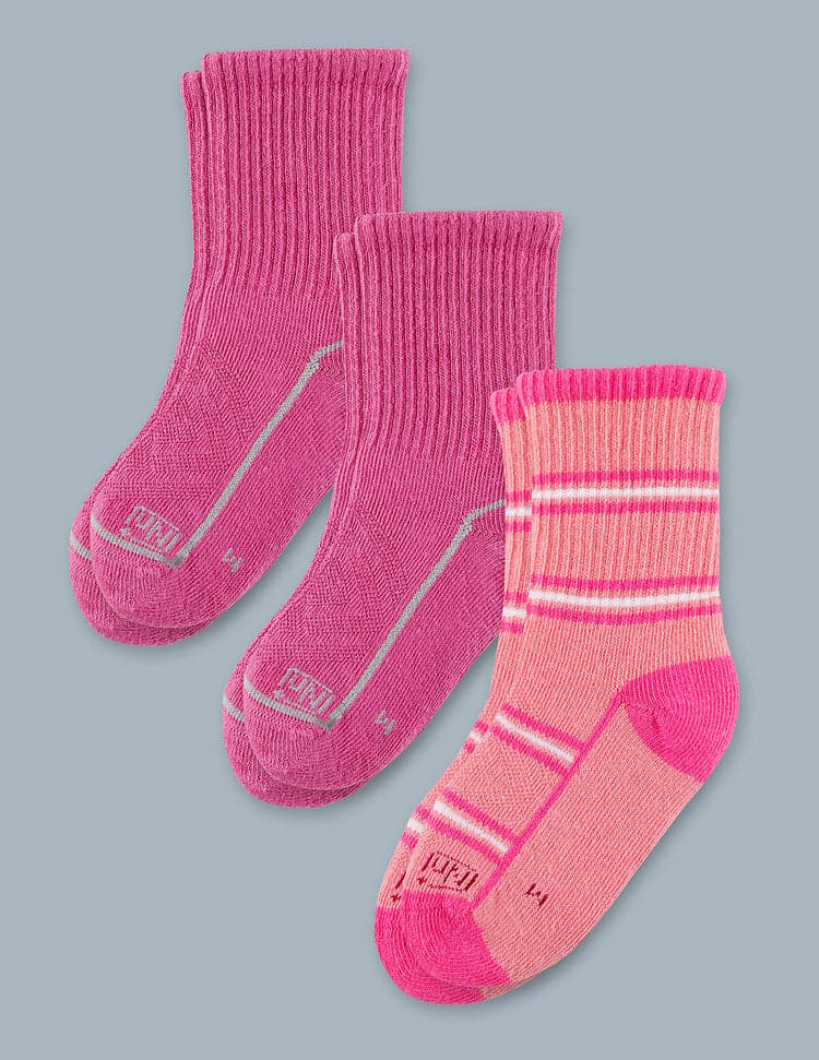 ExpanTech Stretch Tech Kid's Crew Socks 3 Pairs Pink Stripe-Primrose