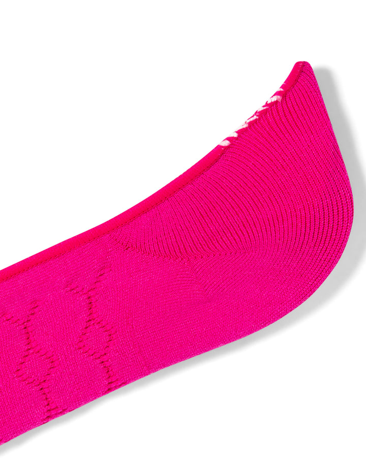 Close-up of a bright pink sock on a white background