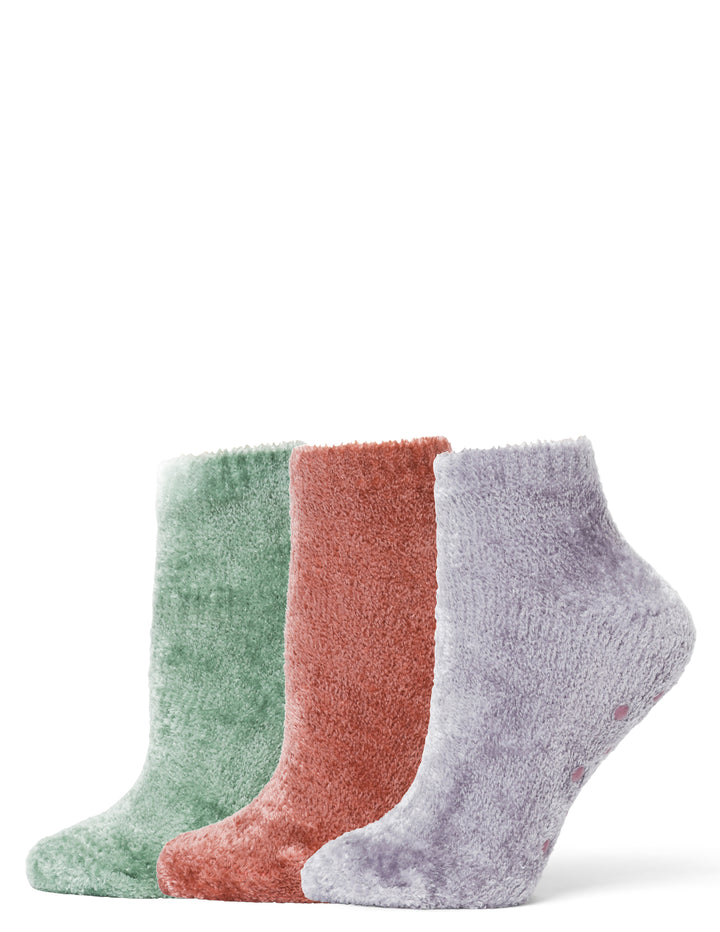 Three pairs of colorful socks on a white background