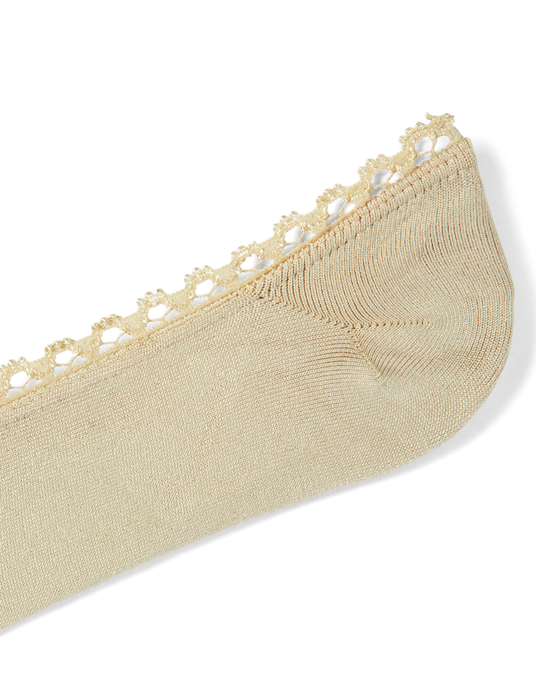 Beige sock with lace trim on a white background