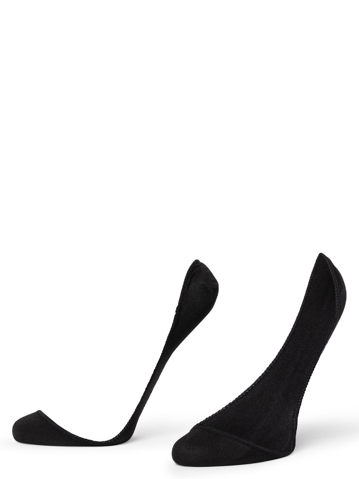 Black no-show socks on a white background