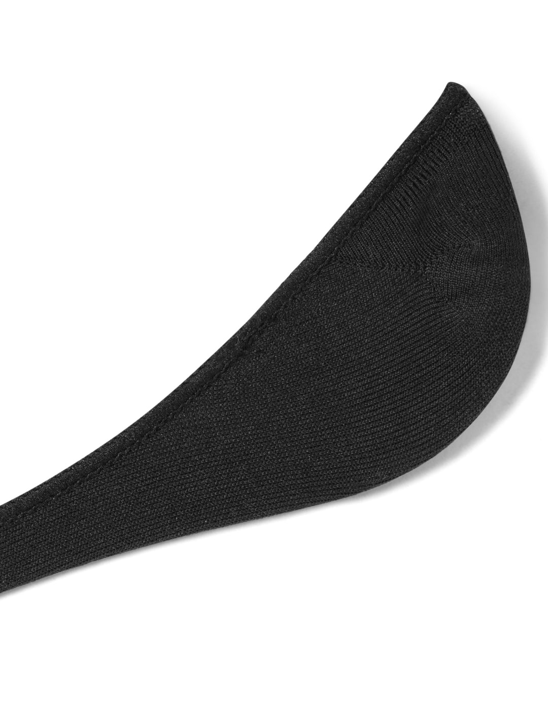 Detail of back of black no-show socks on a white background