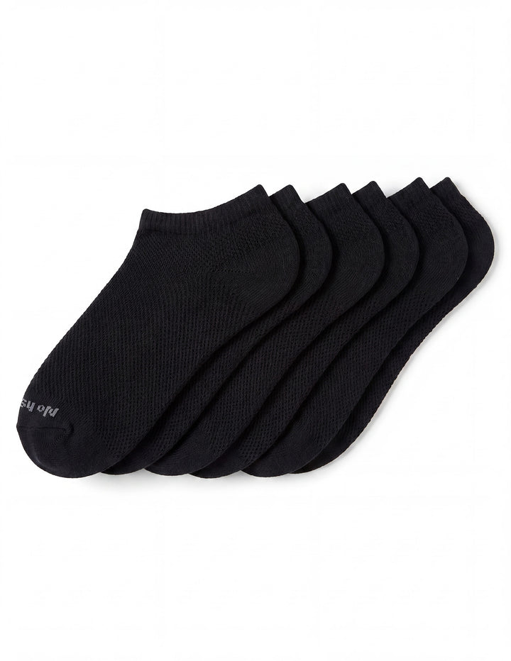 3 pairs of black ankle socks on a white background