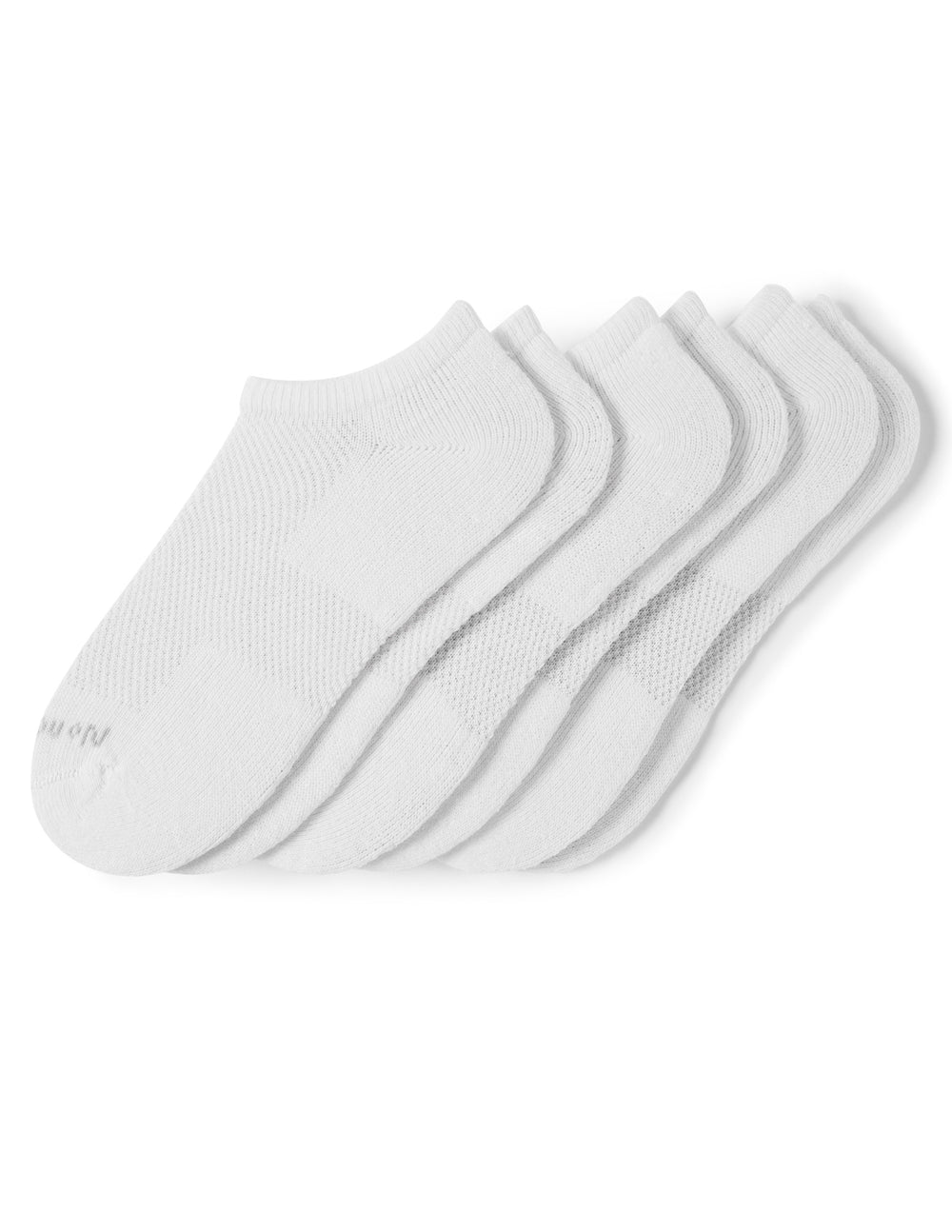 Set of three white ankle socks on a white background