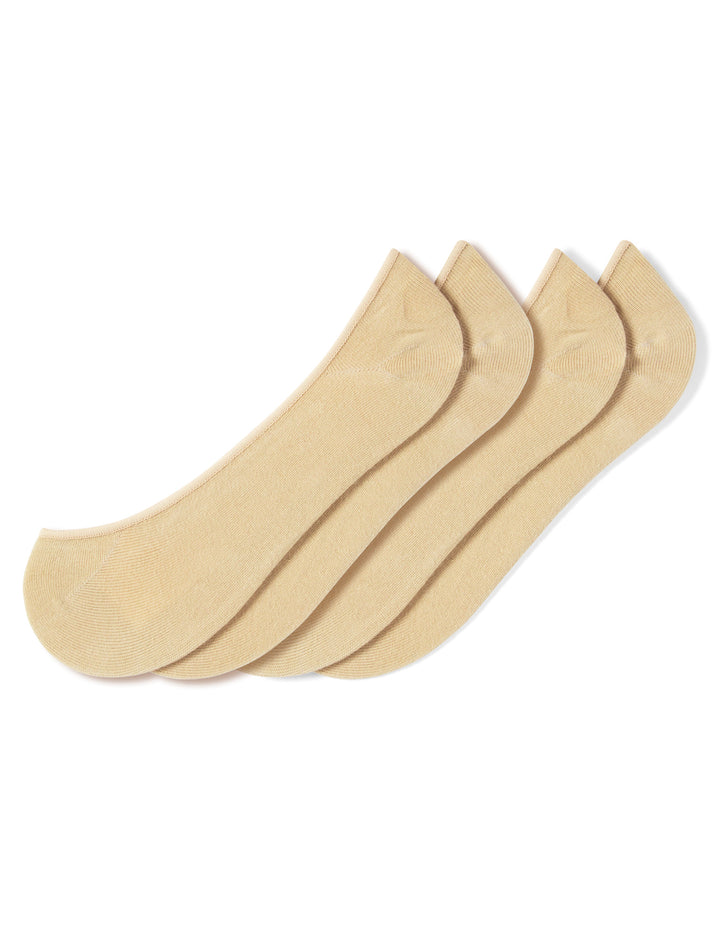 Set of four beige ankle socks on a white background