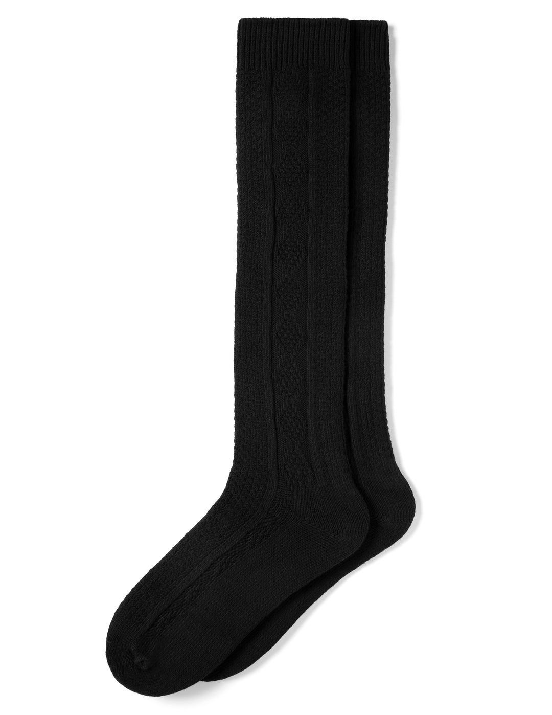 Pair of black knee-high socks on a white background