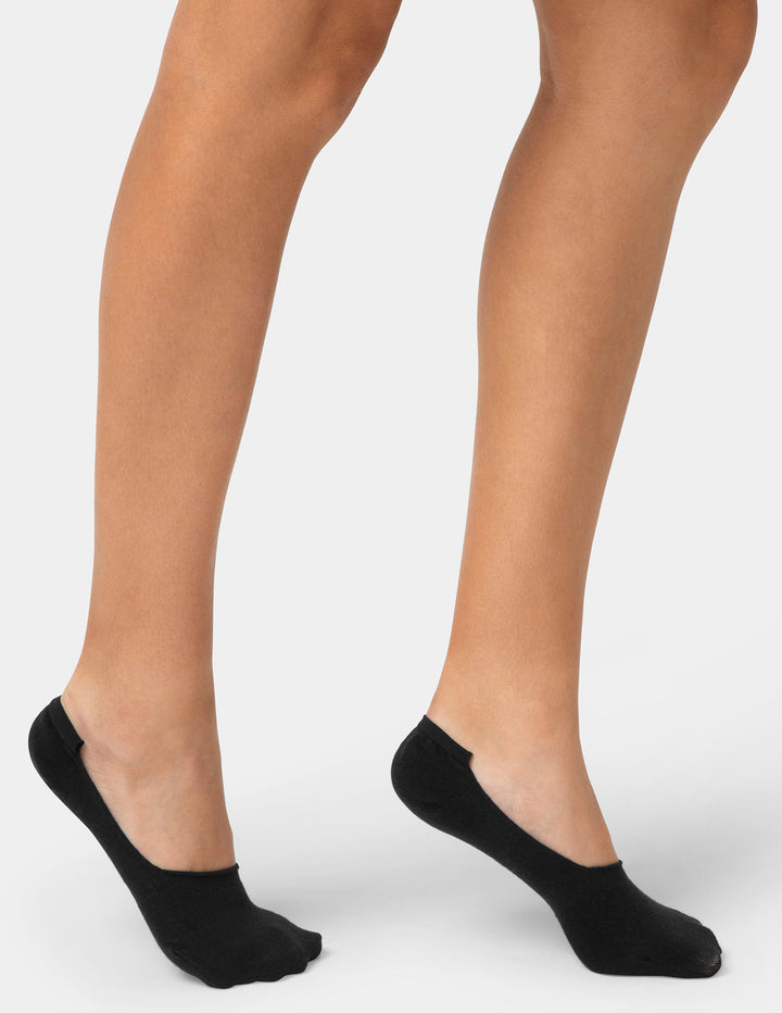 Black socks worn with beige skin on a white background