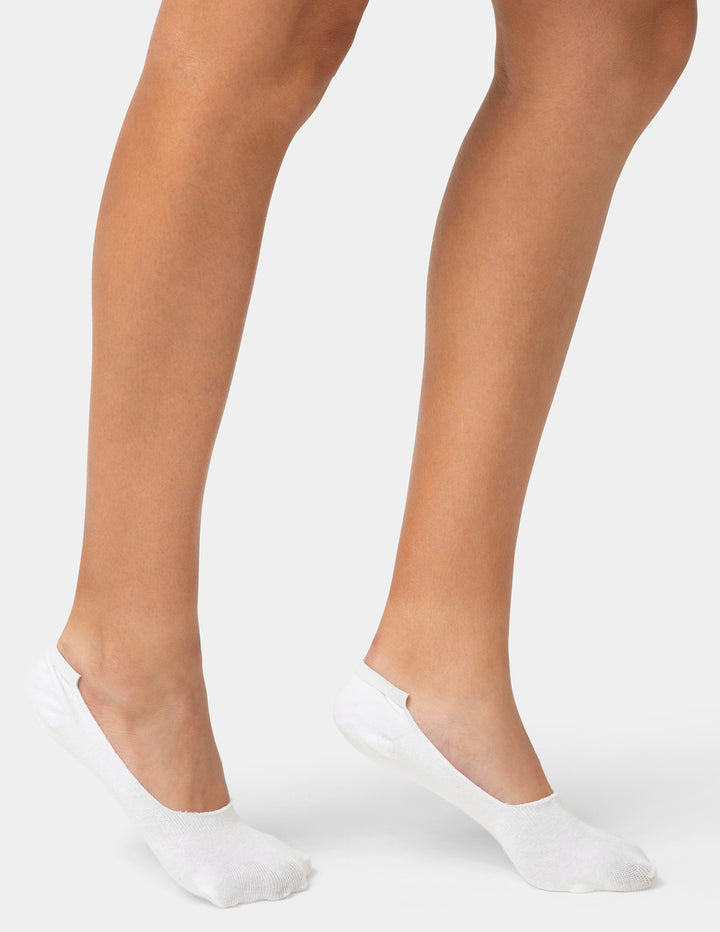 White socks worn with beige skin on a light gray background