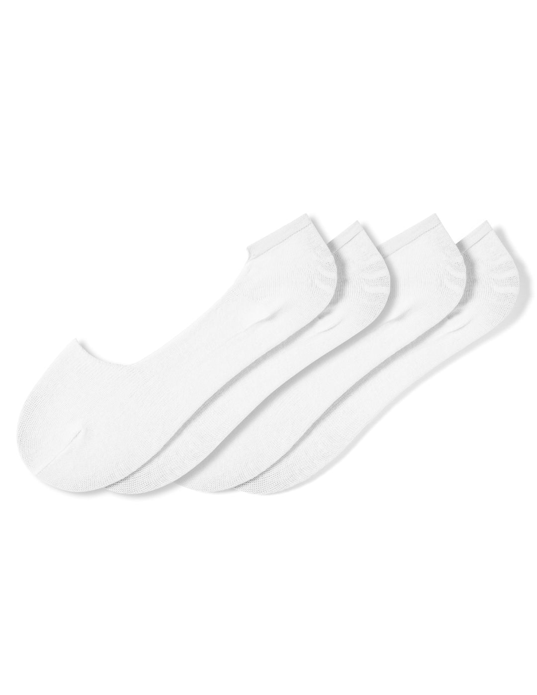 Three pairs of white socks on a white background