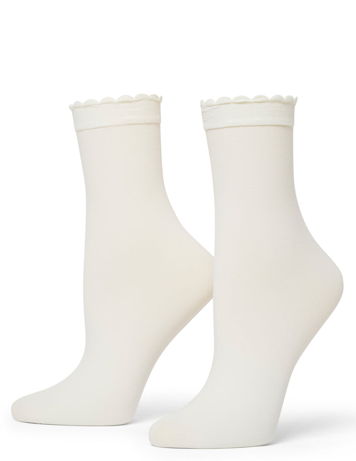 Opaque Scallop Edge Ankle Sock