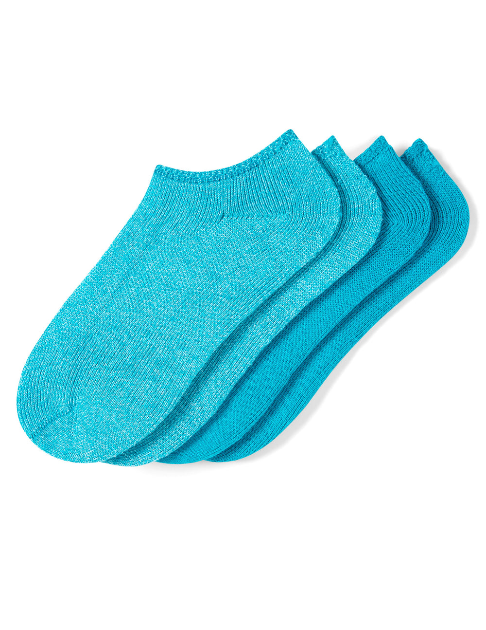 Four pairs of turquoise ankle socks on a white background