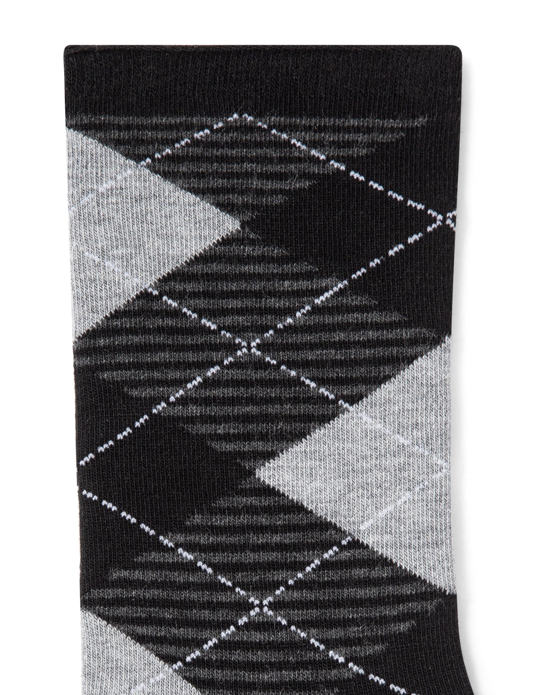 Black and gray patterned sock on a white background