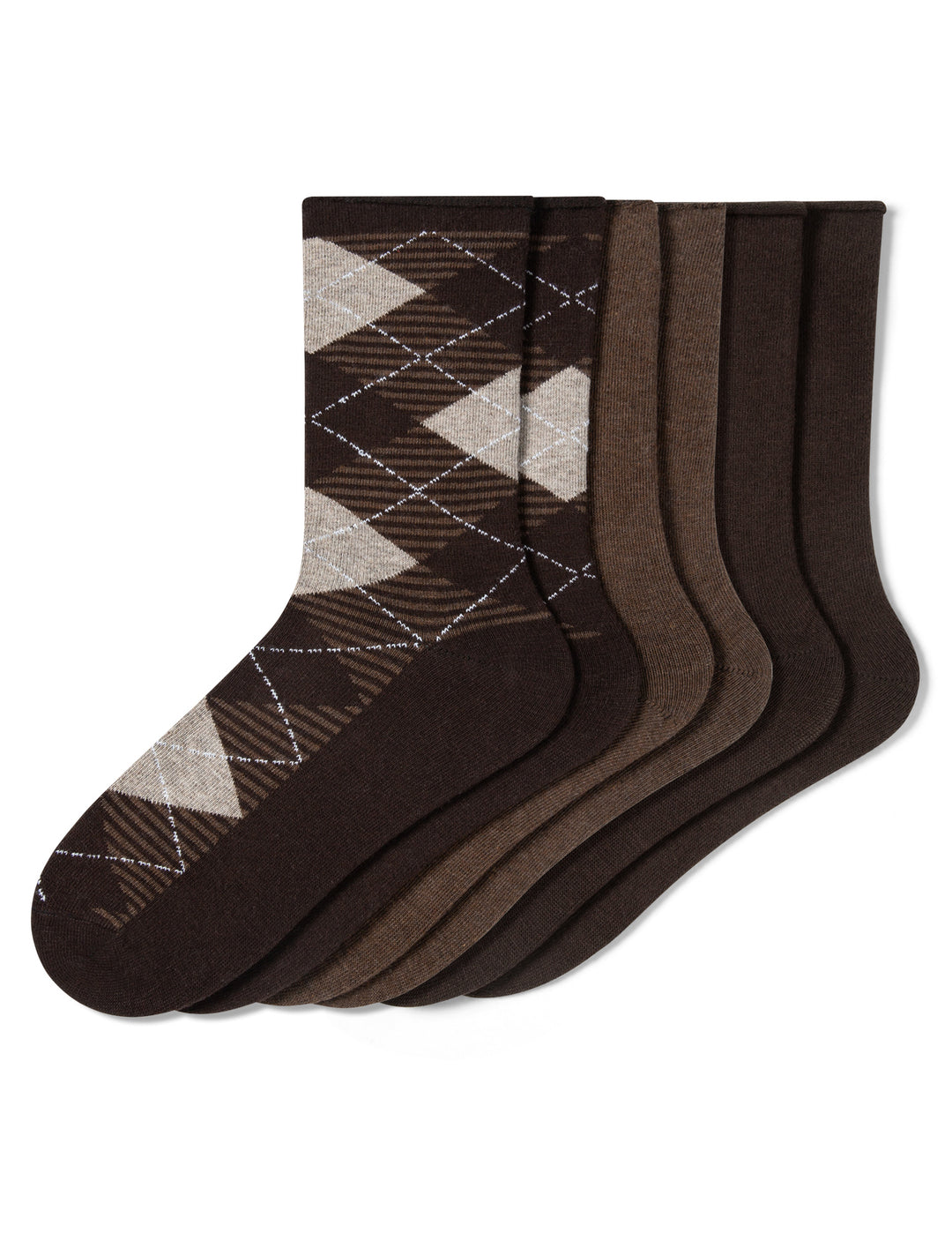 Set of brown socks with a pattern on a white background