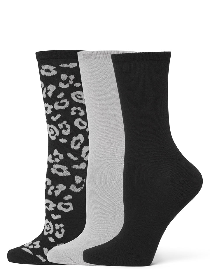Flat Knit Leopard Crew Sock 3 Pair Pack