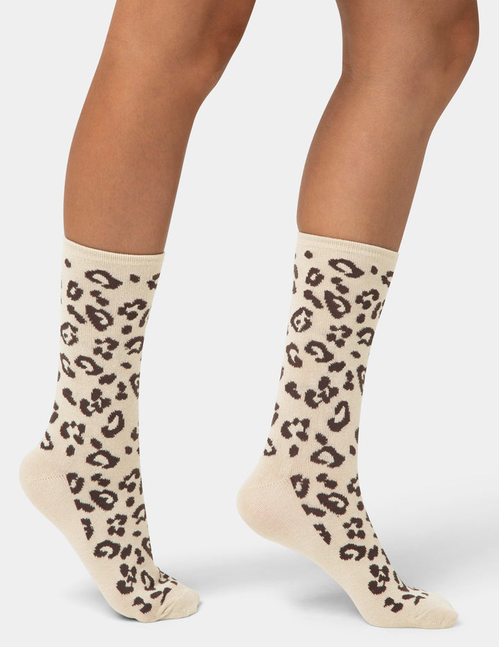 Flat Knit Leopard Crew Sock 3 Pair Pack