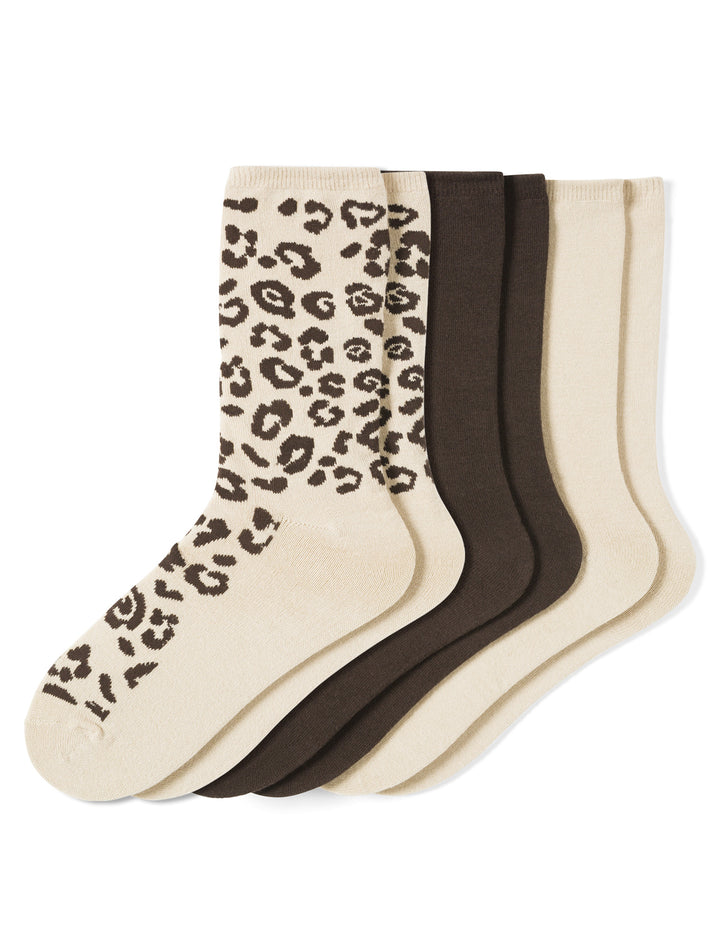 Flat Knit Leopard Crew Sock 3 Pair Pack