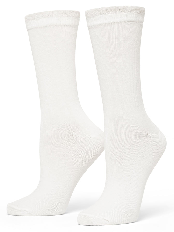 Pair of white crew socks on a white background