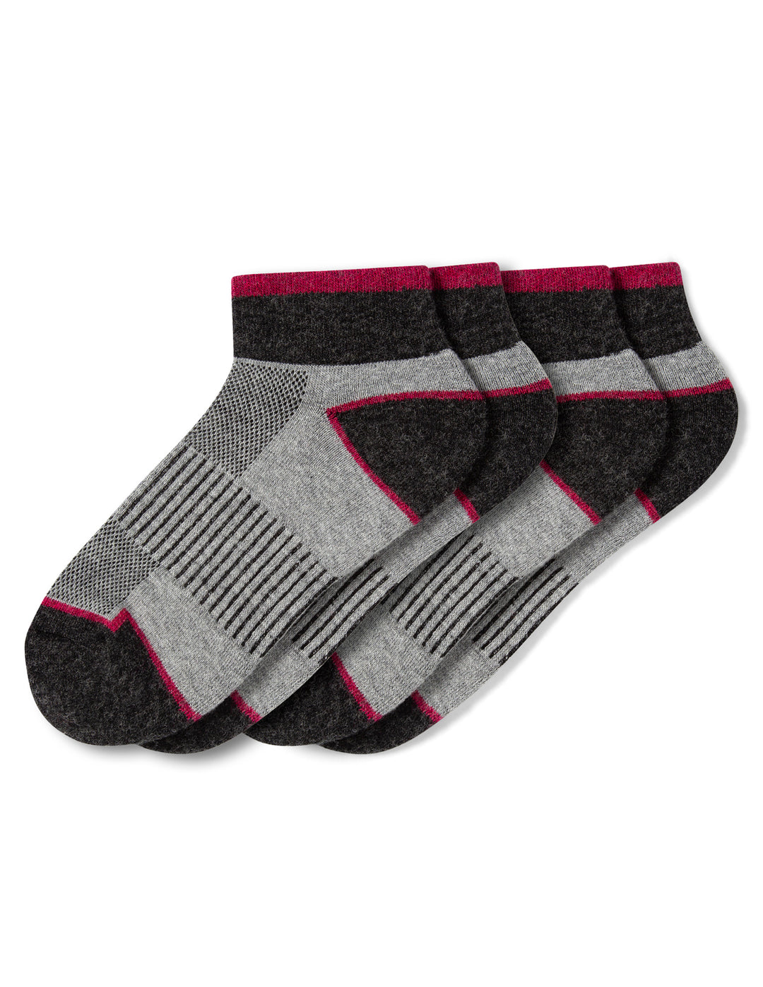 Set of gray ankle socks with red accents on a white background