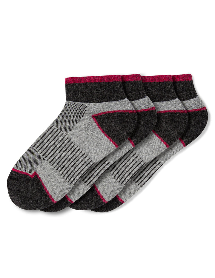 Set of gray ankle socks with red accents on a white background