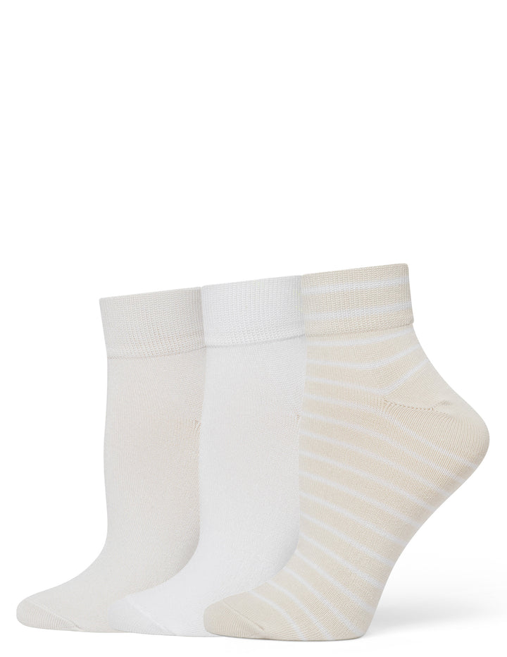 Two pairs of white socks with subtle patterns on a white background