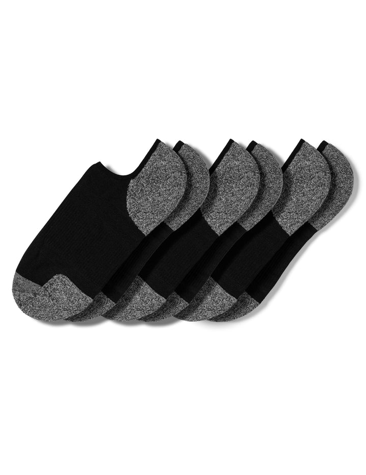Set of six black and gray ankle socks on a white background