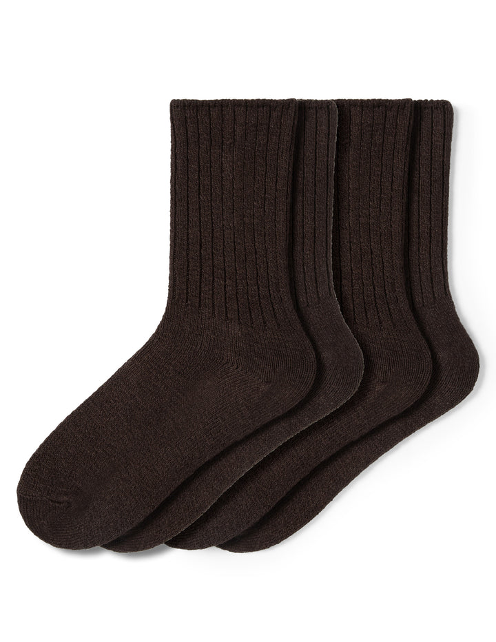 Two pairs of brown socks on a white background