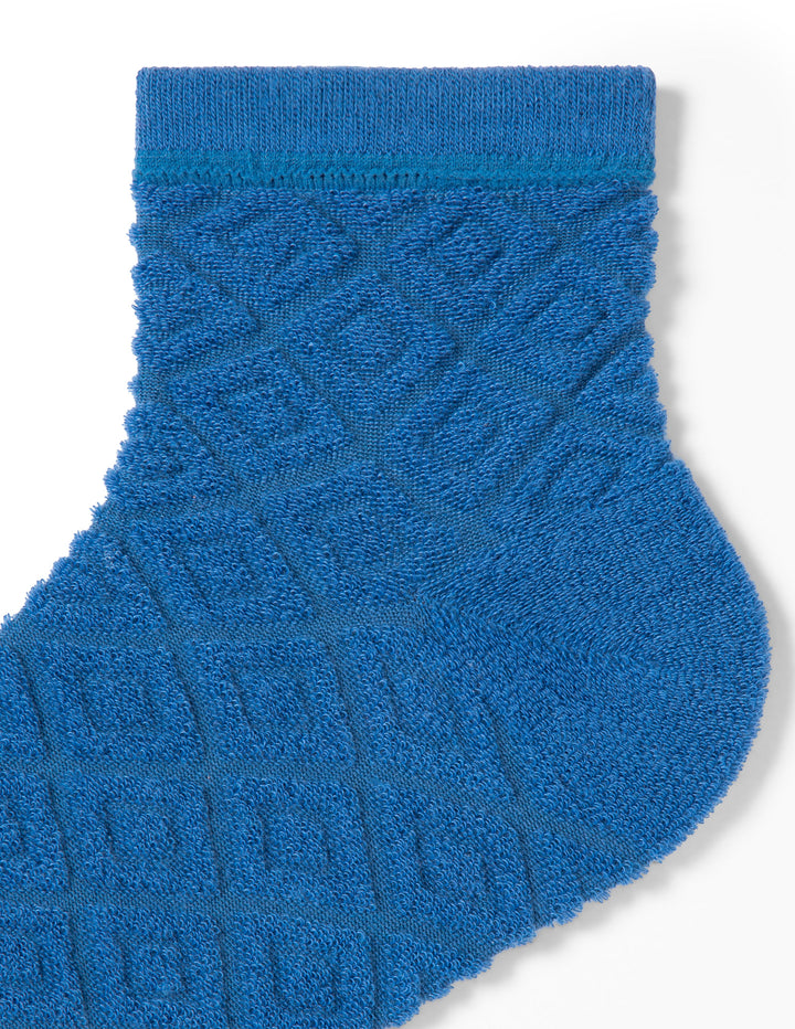 Blue textured sock on a white background