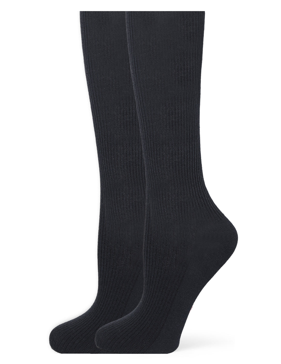 Pair of black knee-high socks on a white background