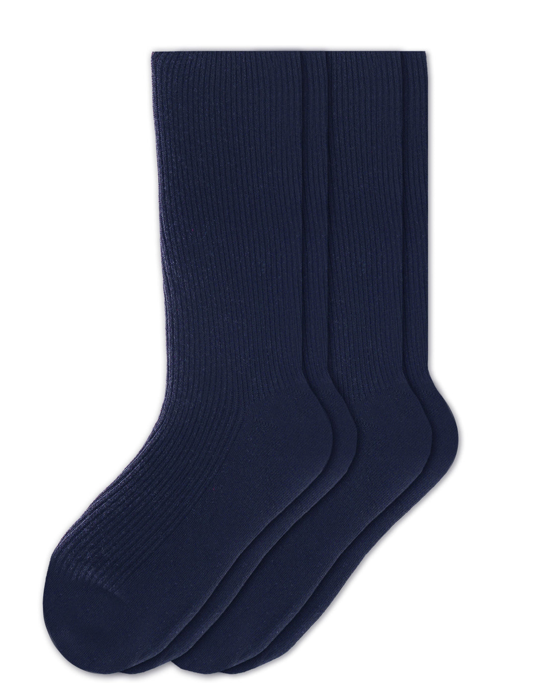 Two pairs of navy blue socks on a white background